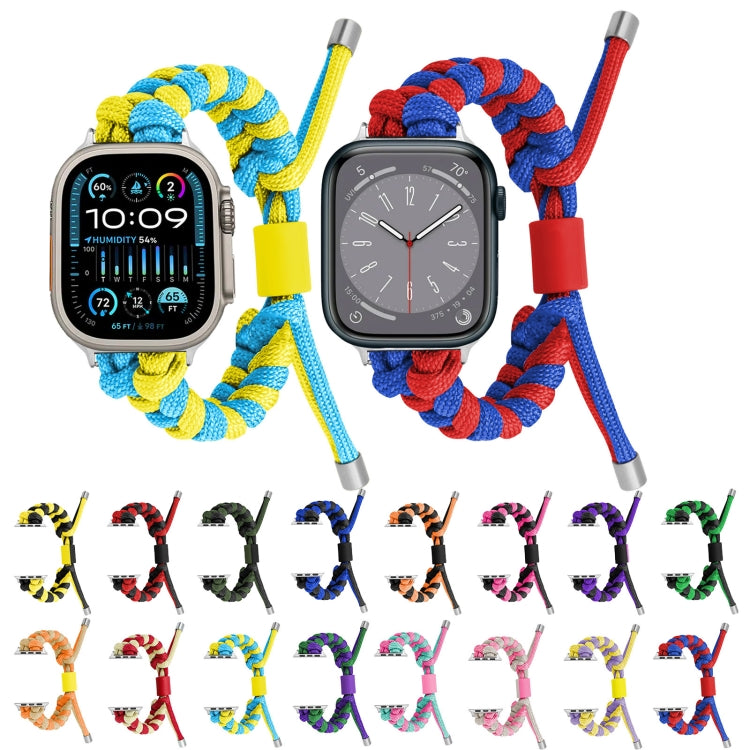 For Apple Watch SE 2023 44mm Paracord Fishtail Braided Silicone Bead Watch Band(Black Red) - Watch Bands by PMC TechLife | Online Shopping South Africa | PMC TechLife