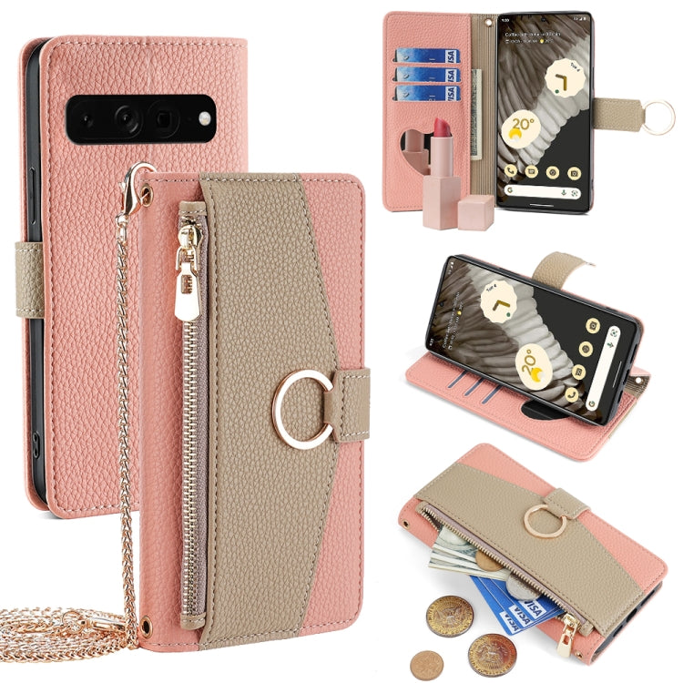 For Google Pixel 7 Pro Crossbody Litchi Texture Leather Phone Case(Pink) - Google Cases by PMC TechLife | Online Shopping South Africa | PMC TechLife | Buy Now Pay Later Mobicred