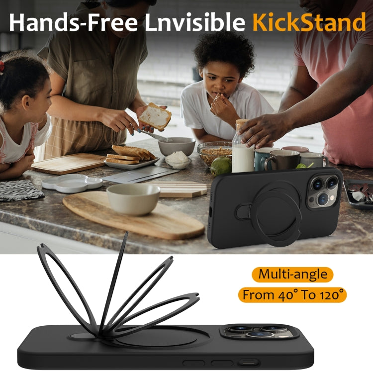 For iPhone 12 Pro Max MagSafe Magnetic Liquid Silicone Phone Case with Ring Holder(Black) - iPhone 12 Pro Max Cases by PMC TechLife | Online Shopping South Africa | PMC TechLife