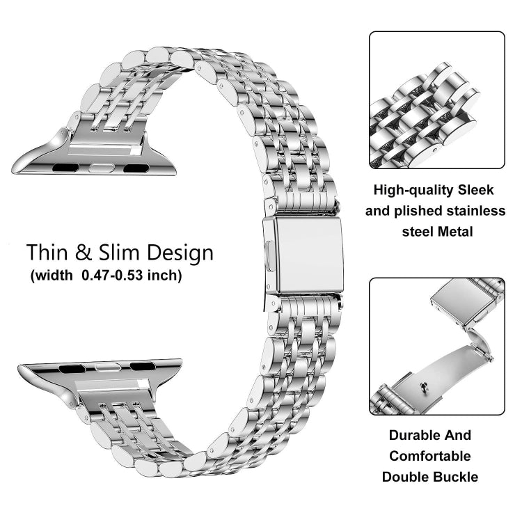 For Apple Watch SE 2023 40mm Slim Seven Bead Slingshot Buckle Metal Watch Band(Silver) - Watch Bands by PMC TechLife | Online Shopping South Africa | PMC TechLife