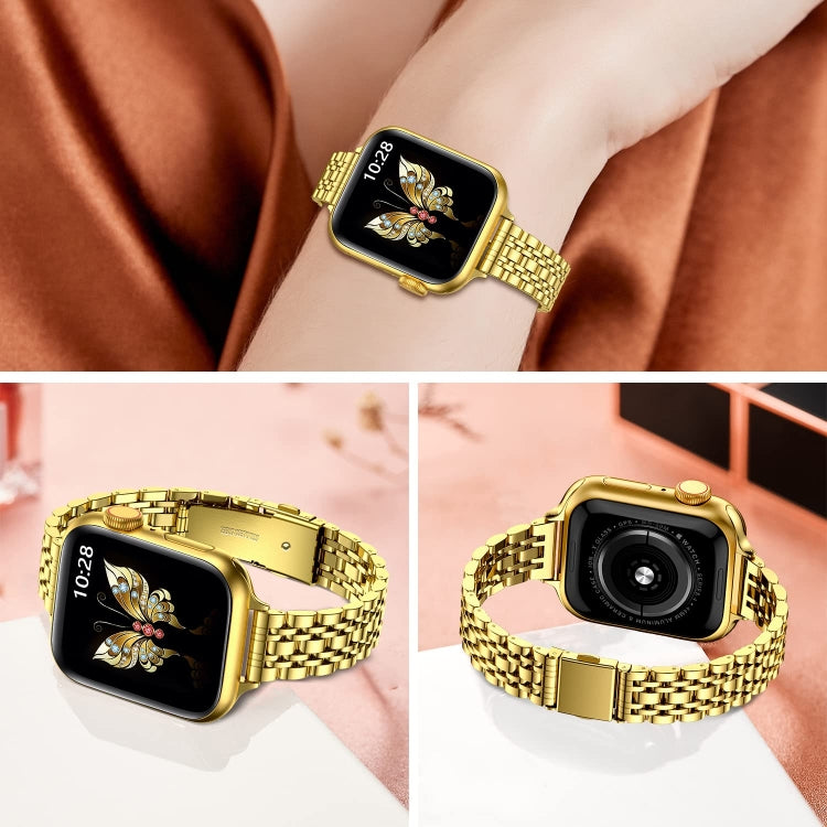 For Apple Watch SE 2022 40mm Slim Seven Bead Slingshot Buckle Metal Watch Band(Gold) - free shipping - PMC TechLife - Order now!