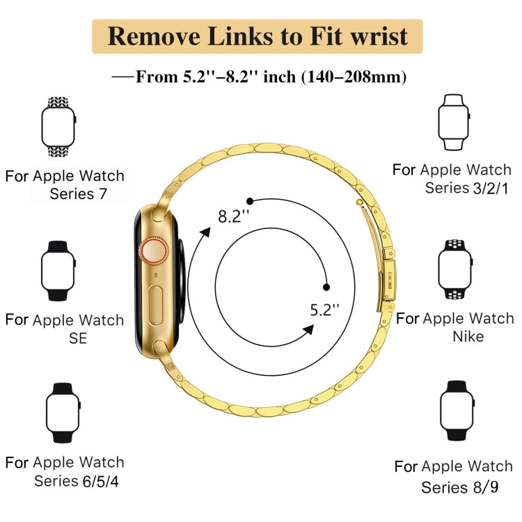For Apple Watch Series 6 40mm Slim Seven Bead Slingshot Buckle Metal Watch Band(Gold) - Watch Bands by PMC TechLife | Online Shopping South Africa | PMC TechLife