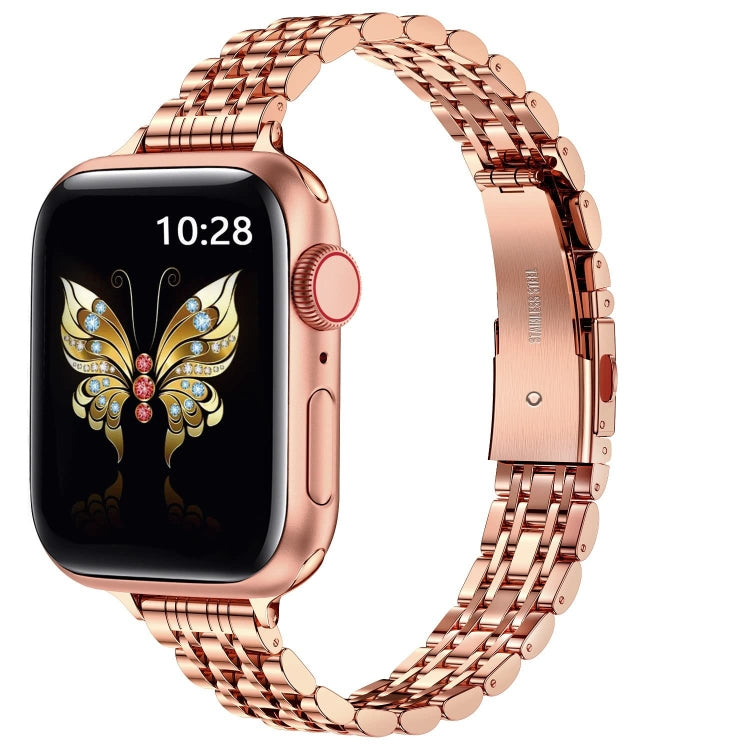 For Apple Watch 42mm Slim Seven Bead Slingshot Buckle Metal Watch Band(Rose Gold) - free shipping - PMC TechLife - Order now!