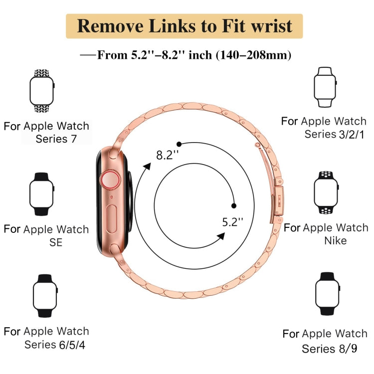 For Apple Watch 42mm Slim Seven Bead Slingshot Buckle Metal Watch Band(Rose Gold) - free shipping - PMC TechLife - Order now!