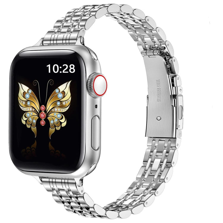 For Apple Watch 38mm Slim Seven Bead Slingshot Buckle Metal Watch Band(Silver) - Watch Bands by PMC TechLife | Online Shopping South Africa | PMC TechLife