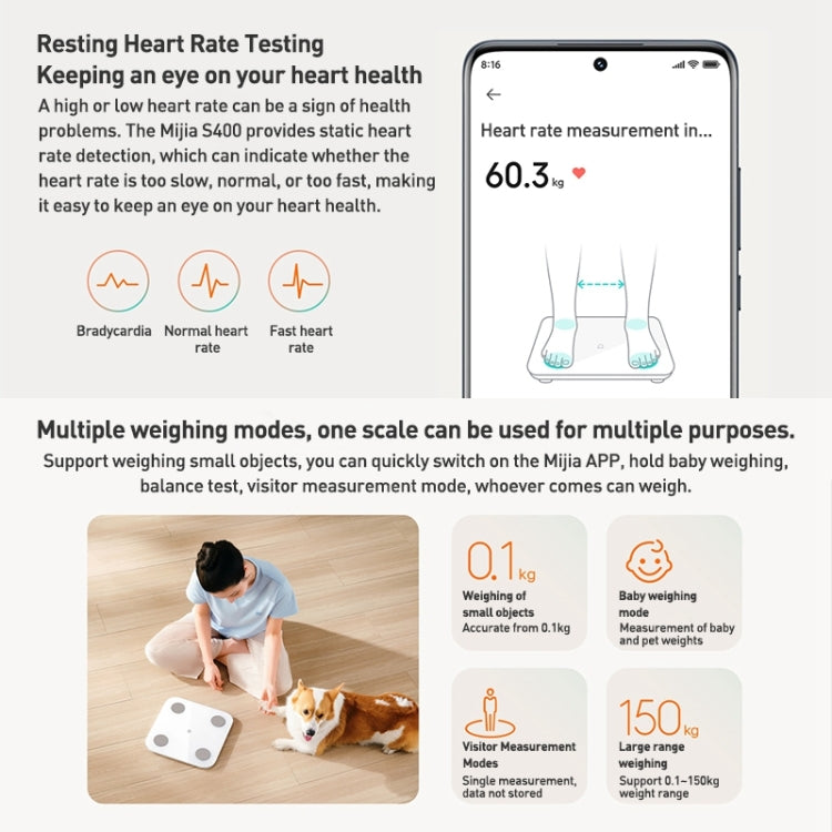 Original Xiaomi Mijia Smart Home Body Fat Scale S400 BT5.0 LED Display Dual Frequency Measurement(White) - free shipping - PMC TechLife - Order now!