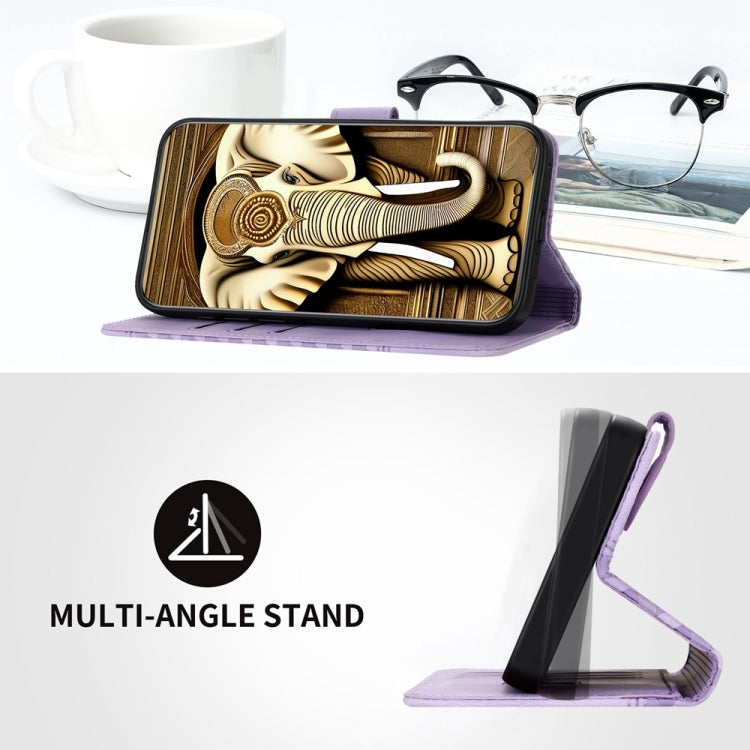 For iPhone 16 Pro Max YX0060 Elephant Head Embossed Phone Leather Case with Lanyard(Light Purple) - iPhone 16 Pro Max Cases by PMC TechLife | Online Shopping South Africa | PMC TechLife | Buy Now Pay Later Mobicred