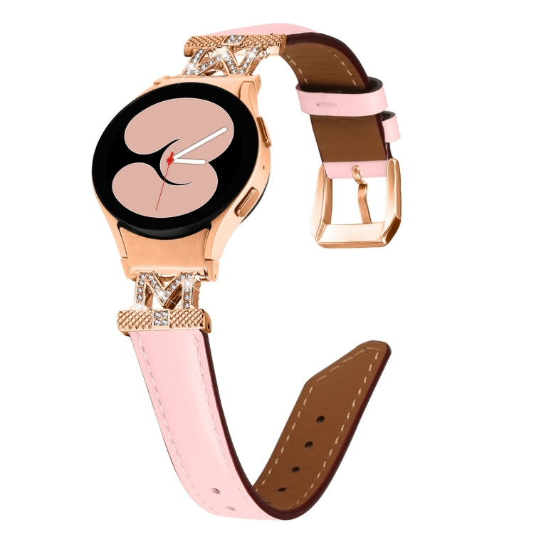 For Samsung Galaxy Watch6 / 6 Classic M Letter D-shaped Twill Leather Watch Band(Rose Gold Pink) - Watch Bands by PMC TechLife | Online Shopping South Africa | PMC TechLife | Buy Now Pay Later Mobicred