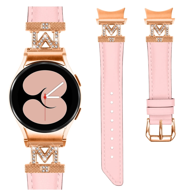 For Samsung Galaxy Watch6 / 6 Classic M Letter D-shaped Twill Leather Watch Band(Rose Gold Pink) - Watch Bands by PMC TechLife | Online Shopping South Africa | PMC TechLife | Buy Now Pay Later Mobicred