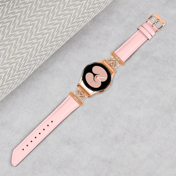 For Samsung Galaxy Watch6 / 6 Classic M Letter D-shaped Twill Leather Watch Band(Rose Gold Pink) - Watch Bands by PMC TechLife | Online Shopping South Africa | PMC TechLife | Buy Now Pay Later Mobicred