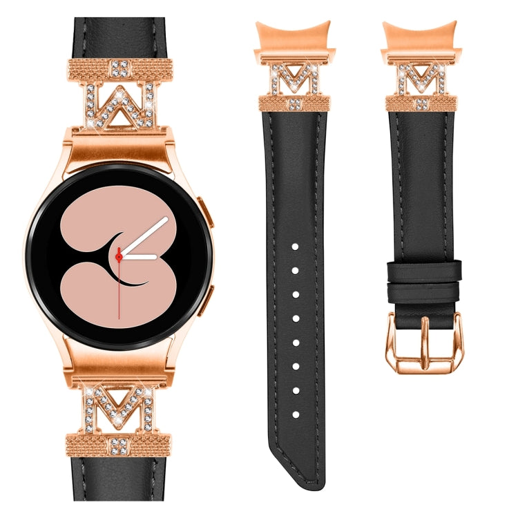 For Samsung Galaxy Watch6 / 6 Classic M Letter D-shaped Twill Leather Watch Band(Rose Gold Black) - Watch Bands by PMC TechLife | Online Shopping South Africa | PMC TechLife | Buy Now Pay Later Mobicred