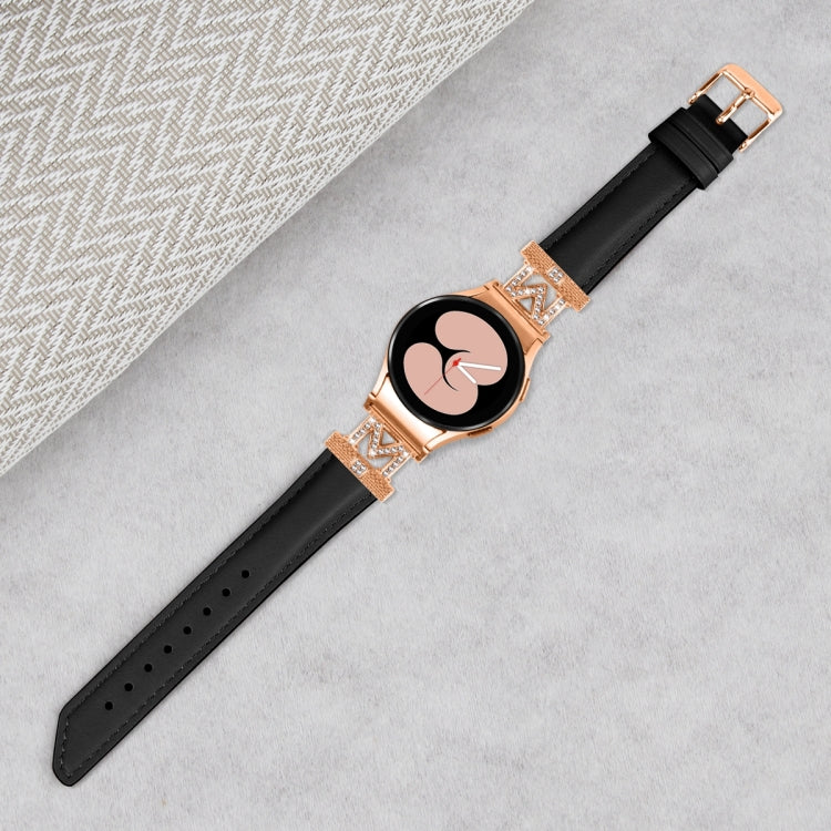 For Samsung Galaxy Watch6 / 6 Classic M Letter D-shaped Twill Leather Watch Band(Rose Gold Black) - Watch Bands by PMC TechLife | Online Shopping South Africa | PMC TechLife | Buy Now Pay Later Mobicred