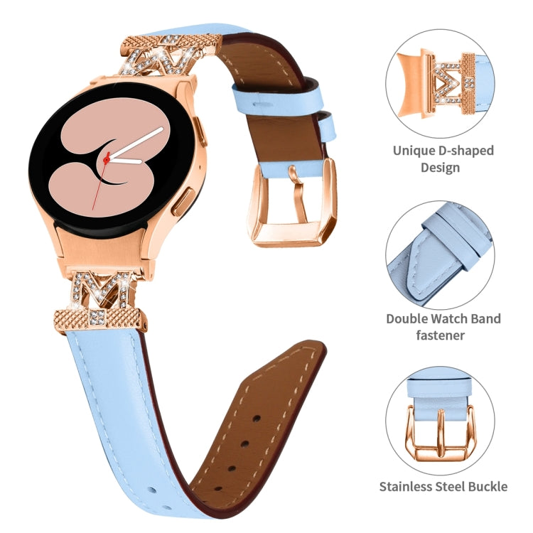 For Samsung Galaxy Watch6 / 6 Classic M Letter D-shaped Twill Leather Watch Band(Rose Gold Blue) - Watch Bands by PMC TechLife | Online Shopping South Africa | PMC TechLife | Buy Now Pay Later Mobicred