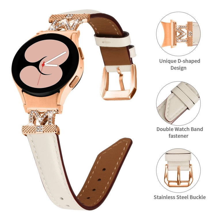 For Samsung Galaxy Watch6 / 6 Classic M Letter D-shaped Twill Leather Watch Band(Rose Gold Apricot) - Watch Bands by PMC TechLife | Online Shopping South Africa | PMC TechLife | Buy Now Pay Later Mobicred