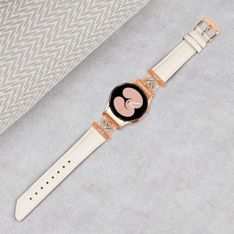 For Samsung Galaxy Watch6 / 6 Classic M Letter D-shaped Twill Leather Watch Band(Rose Gold Apricot) - Watch Bands by PMC TechLife | Online Shopping South Africa | PMC TechLife | Buy Now Pay Later Mobicred