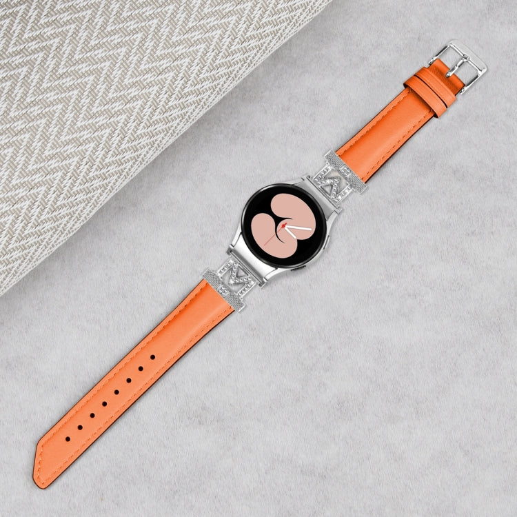For Samsung Galaxy Watch6 / 6 Classic M Letter D-shaped Twill Leather Watch Band(Silver Orange) - free shipping - PMC TechLife - Order now!