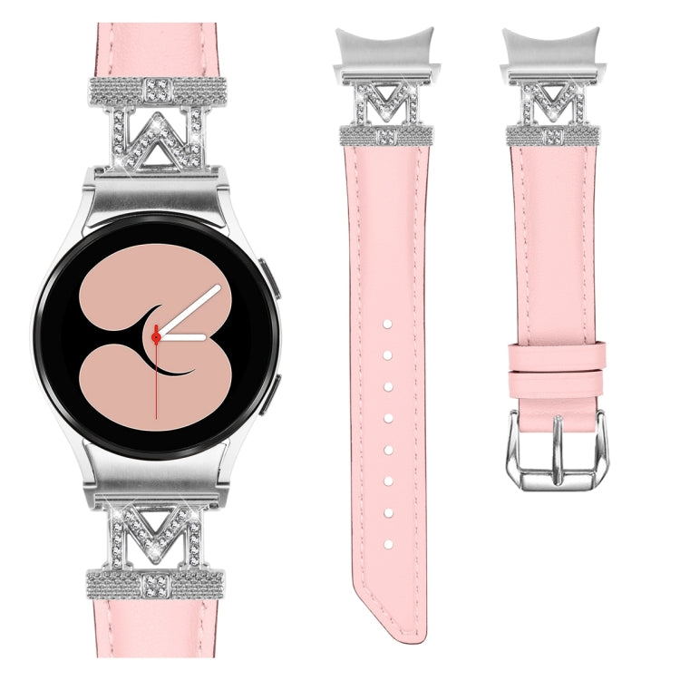For Samsung Galaxy Watch6 / 6 Classic M Letter D-shaped Twill Leather Watch Band(Silver Pink) - free shipping - PMC TechLife - Order now!