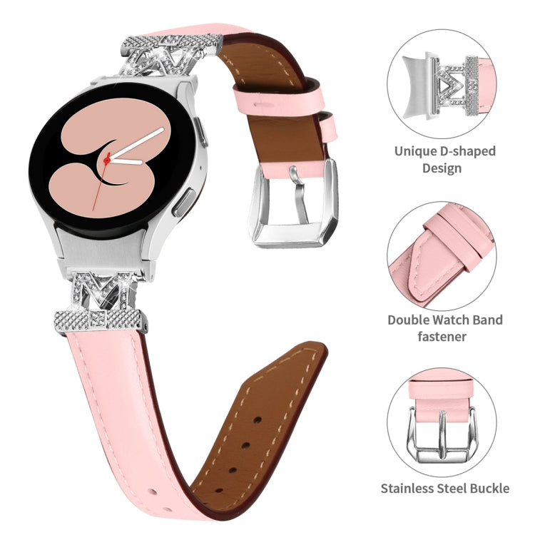 For Samsung Galaxy Watch6 / 6 Classic M Letter D-shaped Twill Leather Watch Band(Silver Pink) - free shipping - PMC TechLife - Order now!