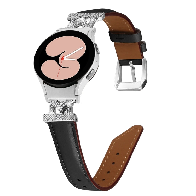 For Samsung Galaxy Watch6 / 6 Classic M Letter D-shaped Twill Leather Watch Band(Silver Black) - free shipping - PMC TechLife - Order now!