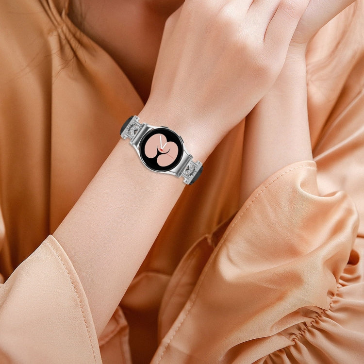 For Samsung Galaxy Watch6 / 6 Classic M Letter D-shaped Twill Leather Watch Band(Silver Black) - free shipping - PMC TechLife - Order now!