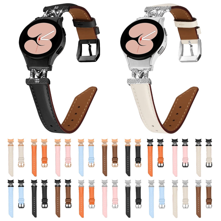 For Samsung Galaxy Watch6 / 6 Classic M Letter D-shaped Twill Leather Watch Band(Silver Black) - free shipping - PMC TechLife - Order now!