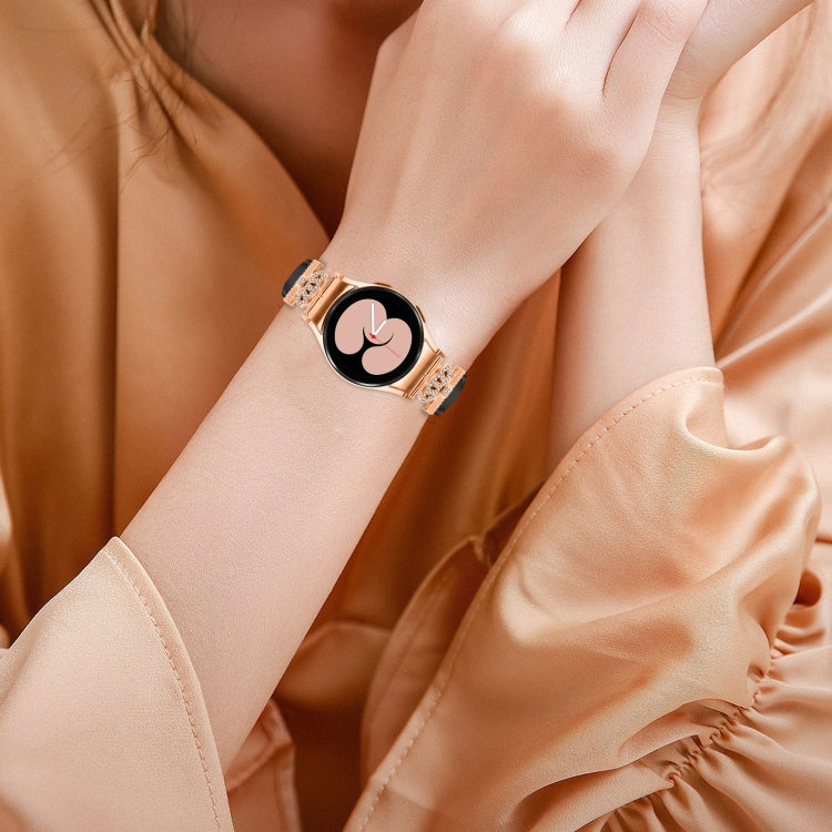 For Samsung Galaxy Watch6 / 6 Classic Crown D-shaped Twill Leather Watch Band(Rose Gold Black) - free shipping - PMC TechLife - Order now!