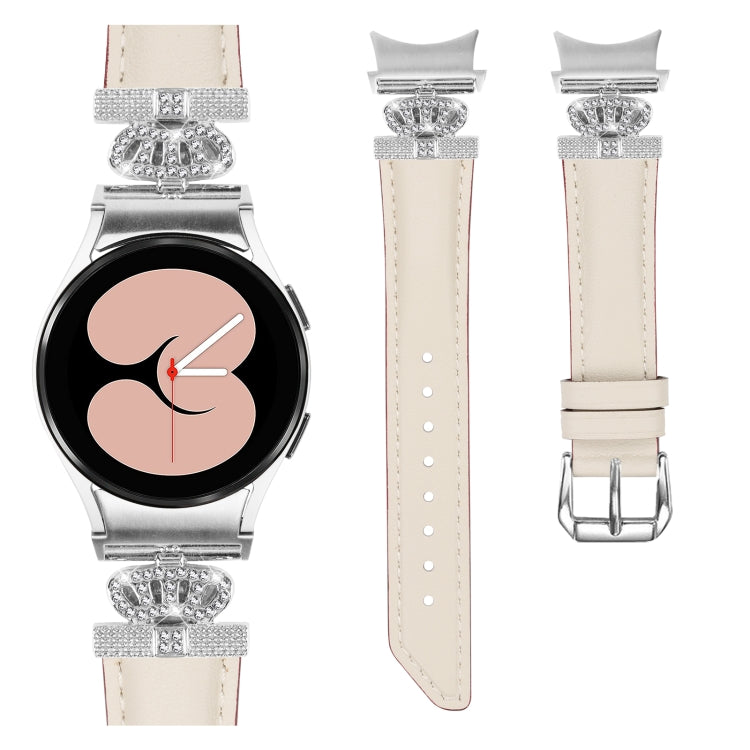 For Samsung Galaxy Watch6 / 6 Classic Crown D-shaped Twill Leather Watch Band(Silver Apricot) - free shipping - PMC TechLife - Order now!
