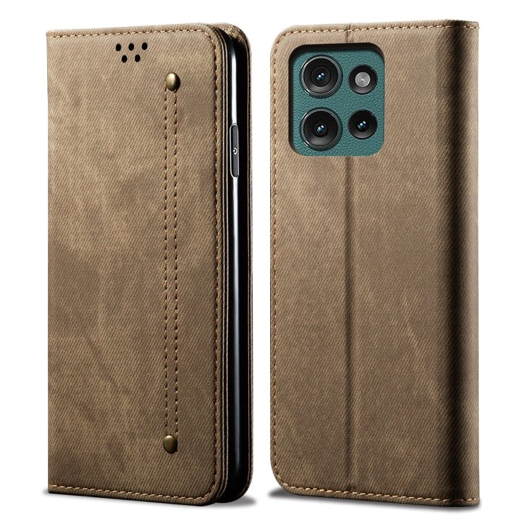 For Motorola Moto G75 5G Denim Texture Flip Leather Phone Case(Khaki) - free shipping - PMC TechLife - Order now!