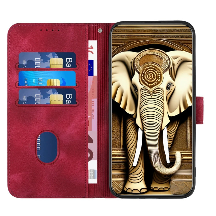 For Motorola Moto G Power 5G 2024 YX0060 Elephant Head Embossed Phone Leather Case with Lanyard(Rose Red) - Motorola Cases by PMC Jewellery | Online Shopping South Africa | PMC Jewellery | Buy Now Pay Later Mobicred