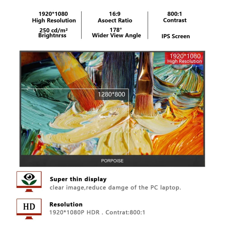 17.3 inch FHD 1920x1080P IPS Screen Portable Monitor(No Charger) - LCD Monitors by PMC TechLife | Online Shopping South Africa | PMC TechLife | Buy Now Pay Later Mobicred