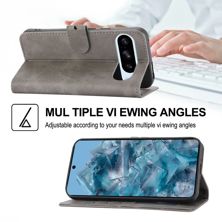 For Google Pixel 9 Embossed Happy Cat Pattern Flip Leather Phone Case(Grey) - Google Cases by PMC TechLife | Online Shopping South Africa | PMC TechLife | Buy Now Pay Later Mobicred