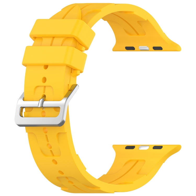 For Apple Watch SE 2023 44mm H Texture Silicone Ladder Buckle Watch Band(Yellow) - Watch Bands by PMC TechLife | Online Shopping South Africa | PMC TechLife