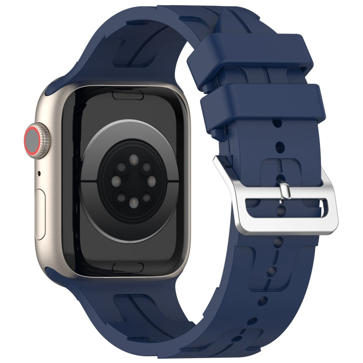 For Apple Watch SE 2023 44mm H Texture Silicone Ladder Buckle Watch Band(Midnight Blue) - Watch Bands by PMC TechLife | Online Shopping South Africa | PMC TechLife