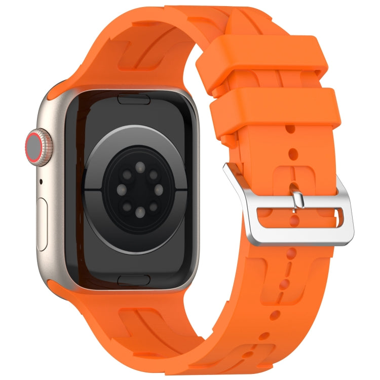 For Apple Watch SE 2023 40mm H Texture Silicone Ladder Buckle Watch Band(Orange) - Watch Bands by PMC TechLife | Online Shopping South Africa | PMC TechLife