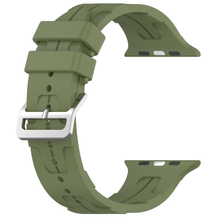 For Apple Watch SE 2022 44mm H Texture Silicone Ladder Buckle Watch Band(Army Green) - Watch Bands by PMC TechLife | Online Shopping South Africa | PMC TechLife