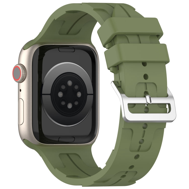 For Apple Watch SE 40mm H Texture Silicone Ladder Buckle Watch Band(Army Green) - Watch Bands by PMC TechLife | Online Shopping South Africa | PMC TechLife