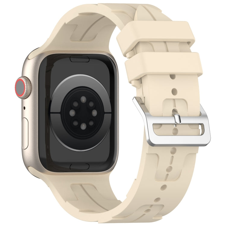 For Apple Watch SE 44mm H Texture Silicone Ladder Buckle Watch Band(Khaki) - Watch Bands by PMC TechLife | Online Shopping South Africa | PMC TechLife