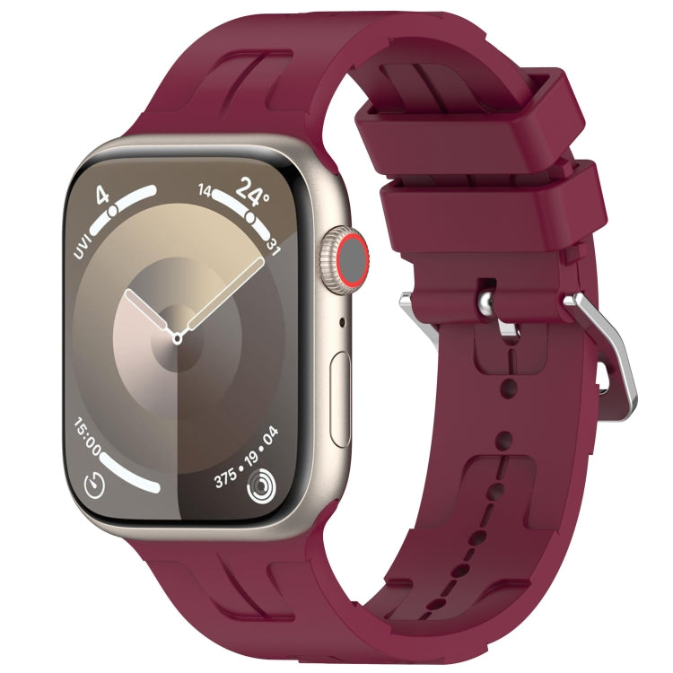 For Apple Watch Series 6 44mm H Texture Silicone Ladder Buckle Watch Band(Wine Red) - Watch Bands by PMC TechLife | Online Shopping South Africa | PMC TechLife