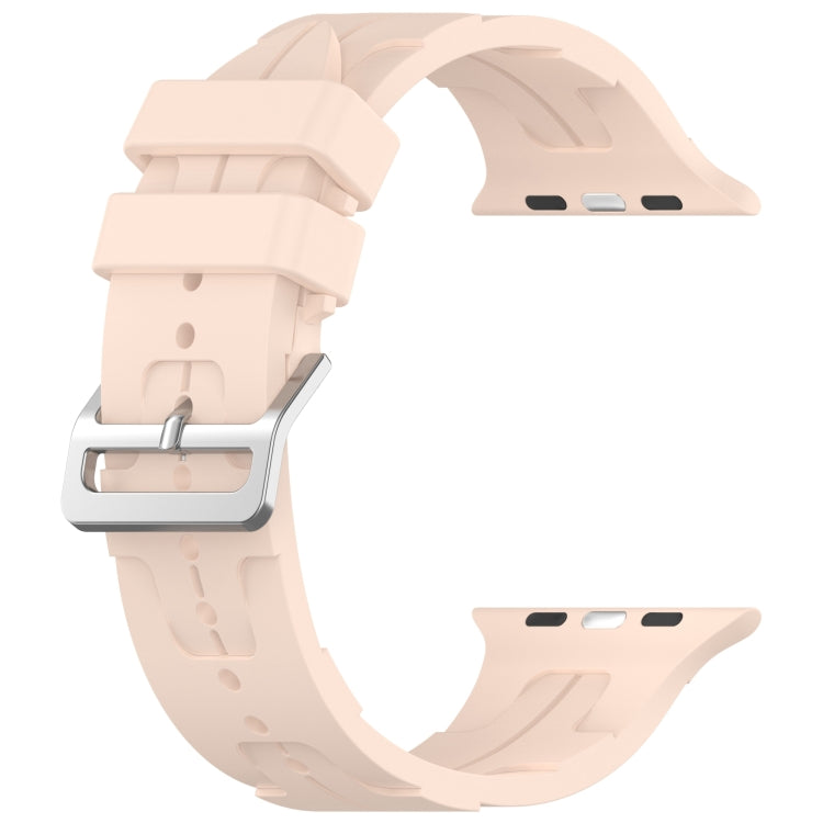 For Apple Watch Series 6 44mm H Texture Silicone Ladder Buckle Watch Band(Sand Pink) - Watch Bands by PMC TechLife | Online Shopping South Africa | PMC TechLife