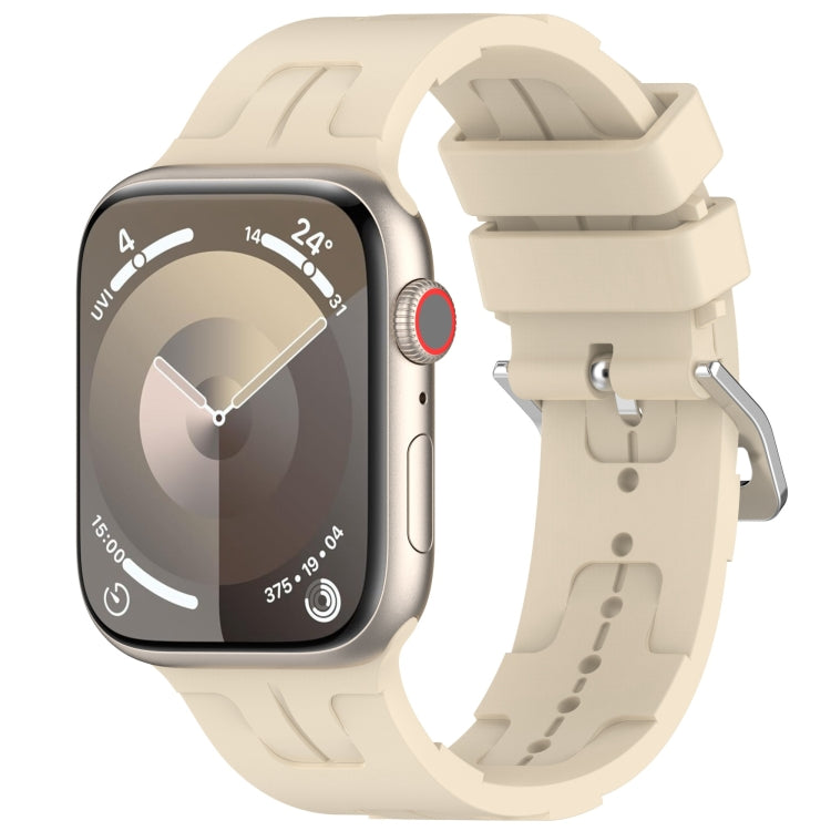 For Apple Watch 38mm H Texture Silicone Ladder Buckle Watch Band(Khaki) - Watch Bands by PMC TechLife | Online Shopping South Africa | PMC TechLife