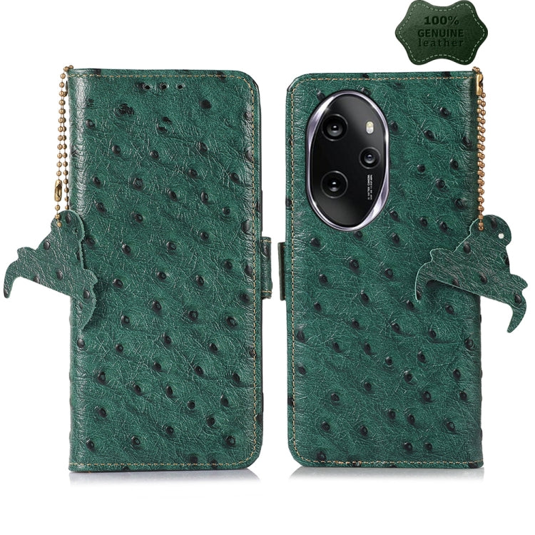 For Honor 100 Pro 5G Ostrich Pattern Genuine Leather RFID Phone Case(Green) - Honor Cases by PMC TechLife | Online Shopping South Africa | PMC TechLife | Buy Now Pay Later Mobicred