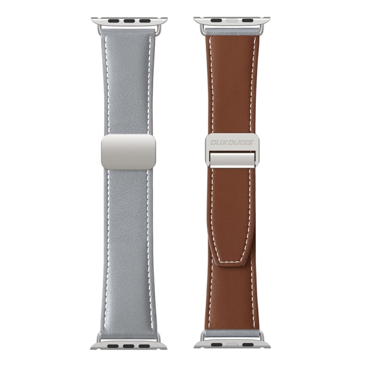 For Apple Watch SE 44mm DUX DUCIS YA Series Magnetic Buckle Genuine Leather Watch Band(Grey) - free shipping - PMC Jewellery - Order now!