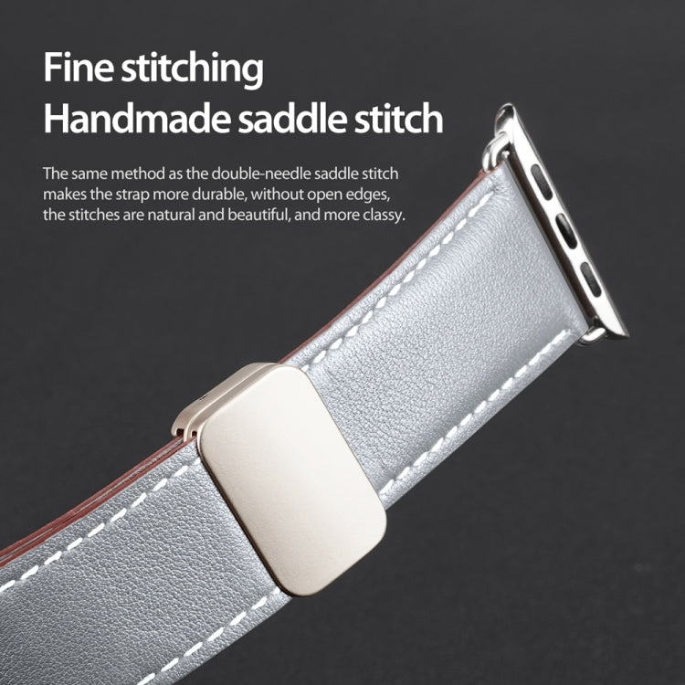 For Apple Watch SE 44mm DUX DUCIS YA Series Magnetic Buckle Genuine Leather Watch Band(Grey) - free shipping - PMC Jewellery - Order now!