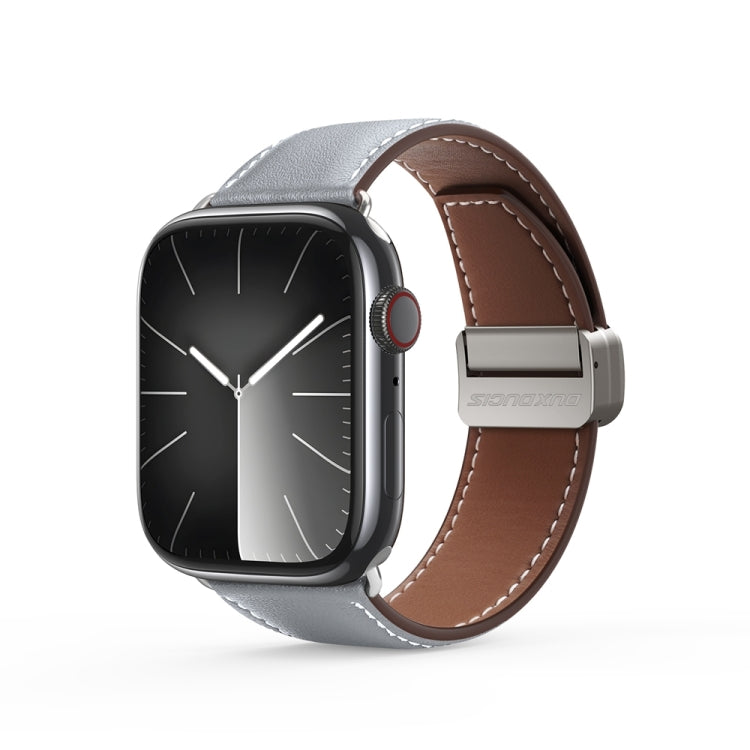 For Apple Watch Series 6 44mm DUX DUCIS YA Series Magnetic Buckle Genuine Leather Watch Band(Grey) - free shipping - PMC Jewellery - Order now!