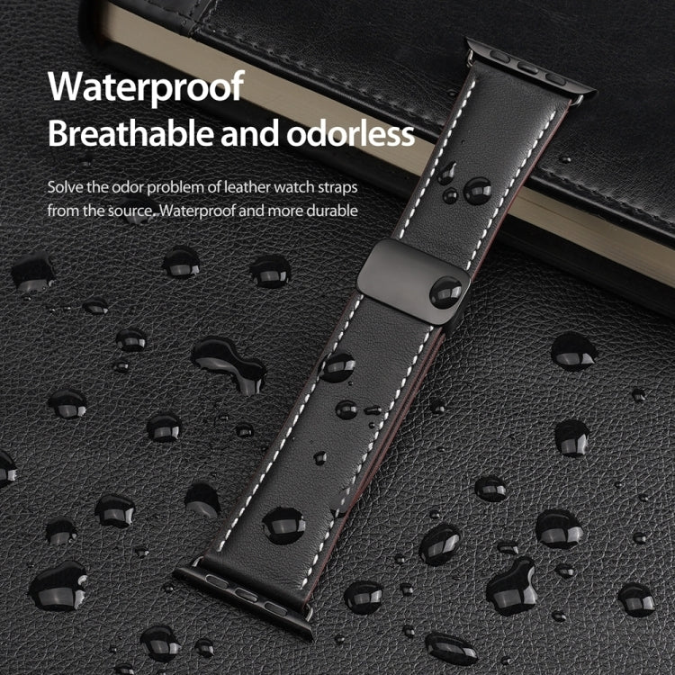 For Apple Watch Series 5 44mm DUX DUCIS YA Series Magnetic Buckle Genuine Leather Watch Band(Black) - free shipping - PMC Jewellery - Order now!