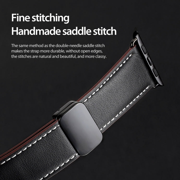 For Apple Watch Series 5 44mm DUX DUCIS YA Series Magnetic Buckle Genuine Leather Watch Band(Black) - free shipping - PMC Jewellery - Order now!