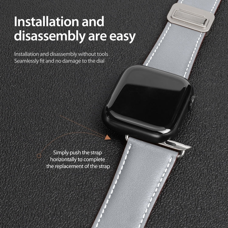 For Apple Watch Series 5 44mm DUX DUCIS YA Series Magnetic Buckle Genuine Leather Watch Band(Grey) - free shipping - PMC Jewellery - Order now!
