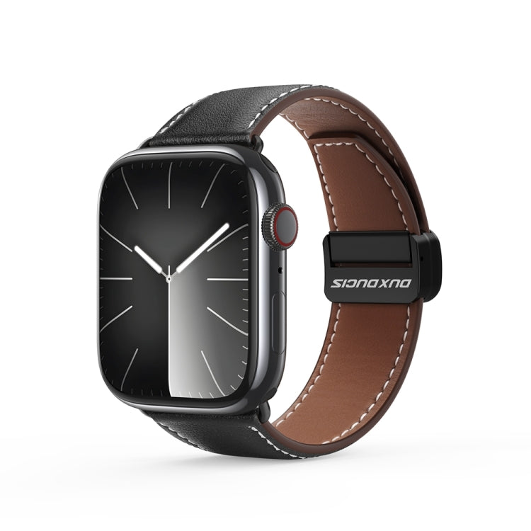 For Apple Watch Series 3 42mm DUX DUCIS YA Series Magnetic Buckle Genuine Leather Watch Band(Black) - free shipping - PMC Jewellery - Order now!