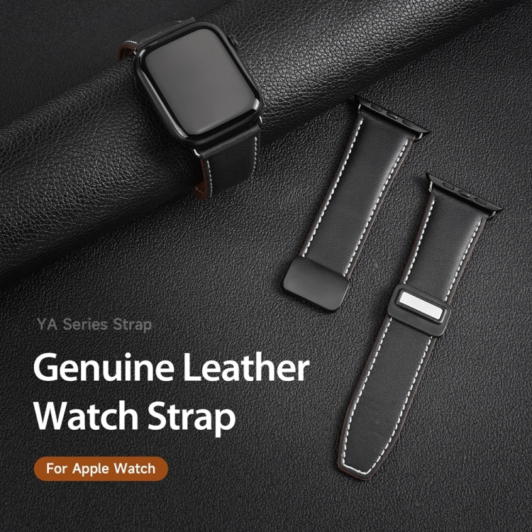 For Apple Watch Series 3 42mm DUX DUCIS YA Series Magnetic Buckle Genuine Leather Watch Band(Black) - free shipping - PMC Jewellery - Order now!