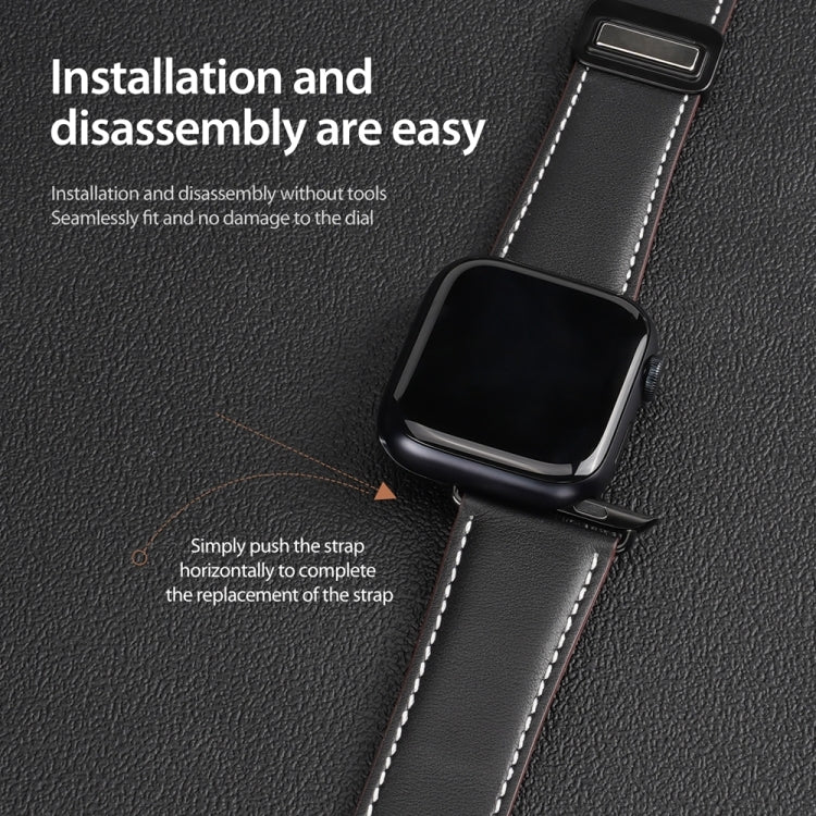 For Apple Watch Series 3 42mm DUX DUCIS YA Series Magnetic Buckle Genuine Leather Watch Band(Black) - free shipping - PMC Jewellery - Order now!